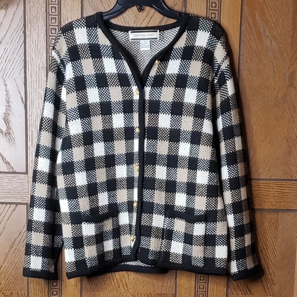 Vintage Crystal Kobe Black and Tan Plaid Sweater